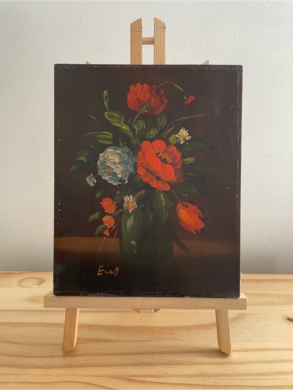 Vintage Original Floral Oil Painting Dark Moody Chiaroscuro Still Life 8"x10" - Picture 10 of 10